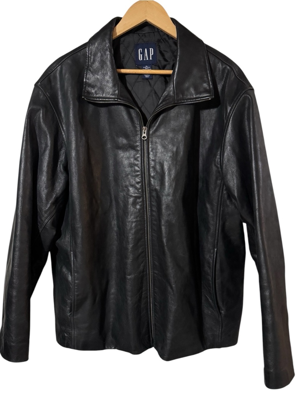 GAP Leather Jacket Coat Black Full Zip Pockets Lined Y2K Vintage Mens Size XL